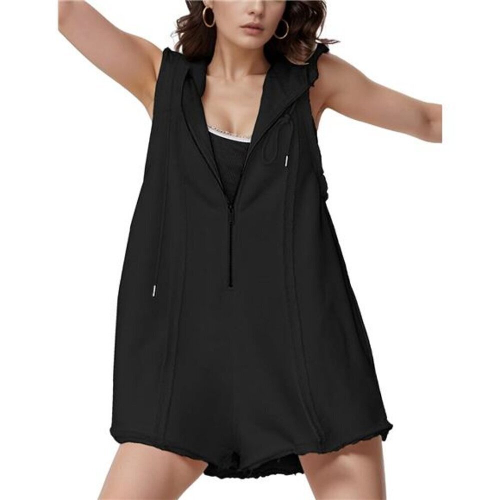 Hooded Romper for Women Athletic Zip-Front Casual